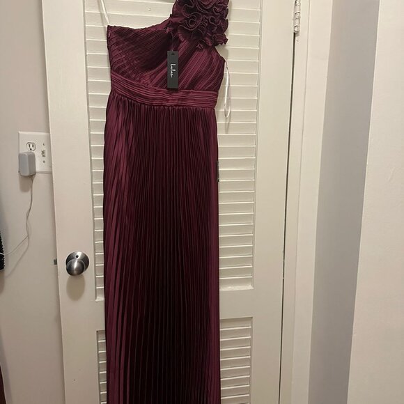 Radiant Affair Plum Purple Satin Pleated One-Shoulder Maxi Dress - Picture 3 of 5